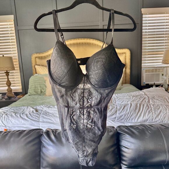 Auden Black Lace Sheer Mesh Bodysuit Teddy Lingerie One-Piece Women’s XL - Picture 1 of 6